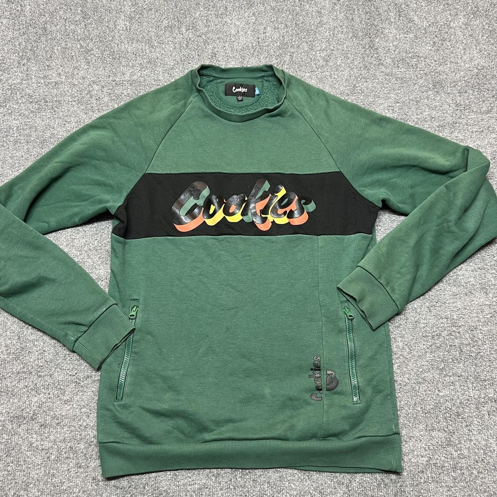 Cookies Sweatshirt Mens Medium Green Fleece Crewneck Pullover Graphic Logo